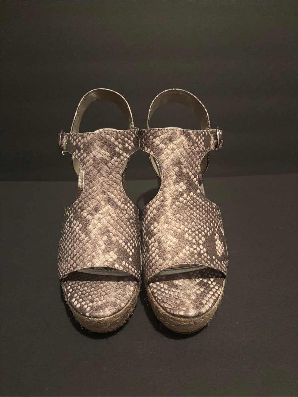 Snake-Print Espadrille Wedge Sandals - Gray